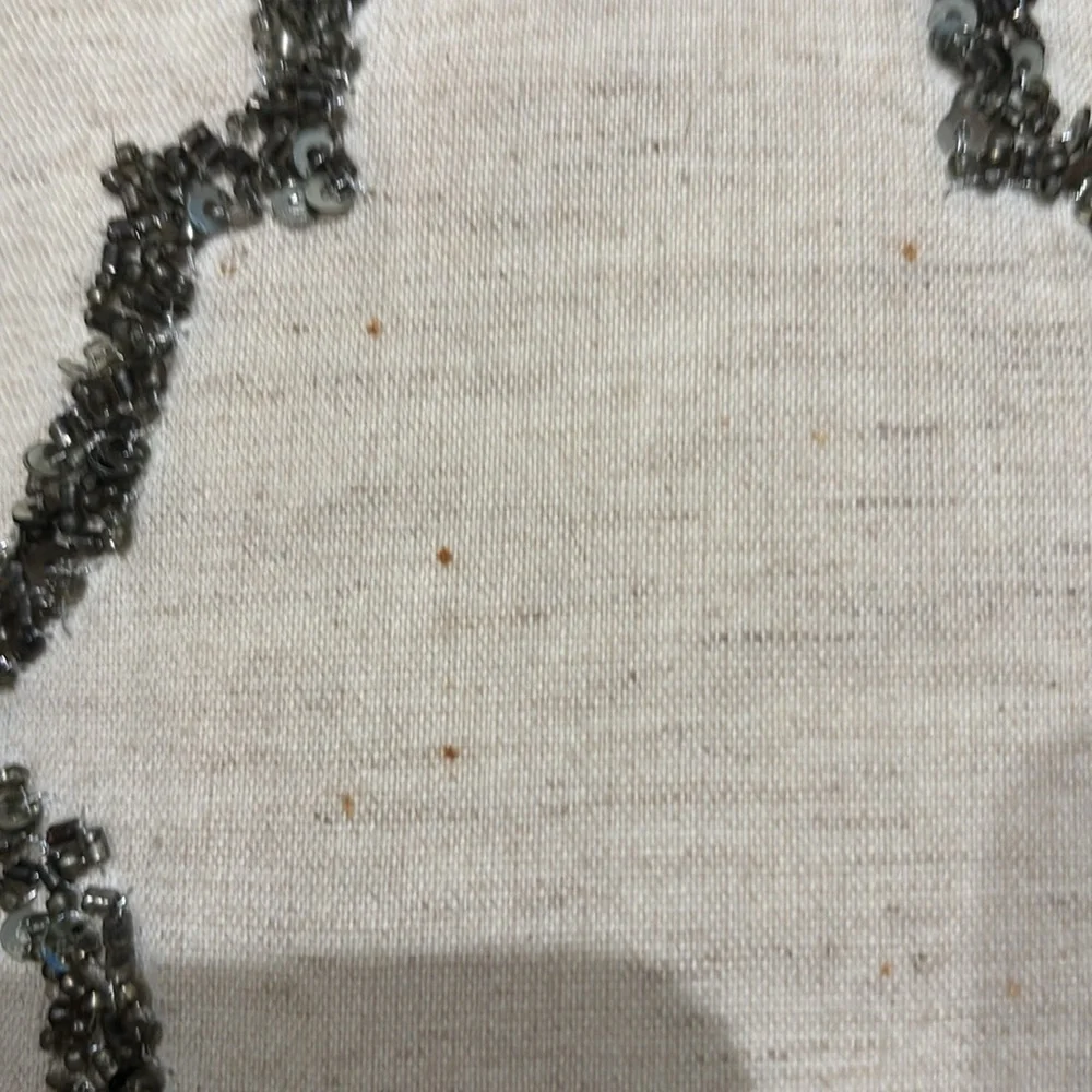 Pottery Barn Cream & Silver Pewter Beaded Sequins Geometric Tile Pillow